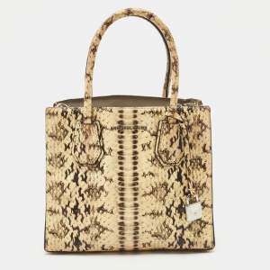 Michael Kors Cream Python Embossed Leather Small Mercer Tote