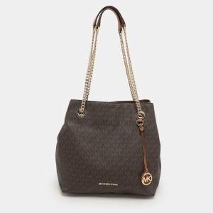 Michael Kors Brown Coated Canvas Jet Set Tote
