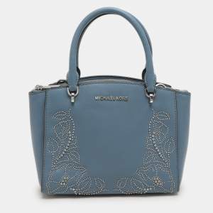 Michael Kors Blue Leather Studded Ellis Satchel