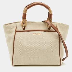 Michael Kors Brown/Off White Canvas and Leather Small Talia Tote