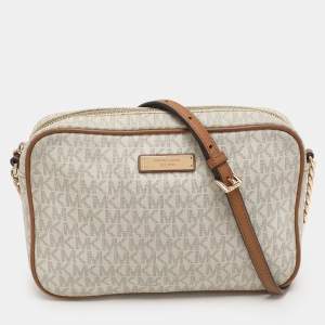 Michael Kors White Signature Coated Canvas Jet Set Travel Camera Crossbody Bag