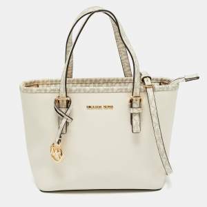 Michael Kors Off White Saffiano Leather Extra-Small Jet Set Travel Tote