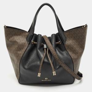 Michael Kors Black/Brown Coated Canvas and Leather Phoebe Tote