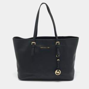 Michael Kors Black Leather Large Jet Set Travel Tote