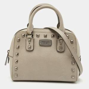 Pre Owned Michael Kors Grey Leather Mini Studded Sandrine Satchel