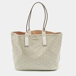 Michael Kors White/Light Grey Signature Coated Canvas Large Jodie Tote