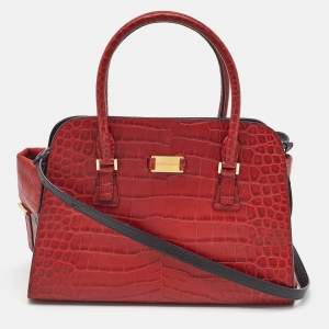 Michael Kors Dark Red Croc Embossed Leather Gia Satchel