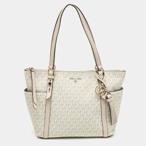 Michael Kors White/Pink Signature Coated Canvas Medium Sullivan Tote