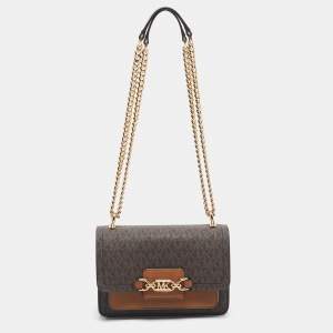 Michael Kors Brown Signature Coated Canvas and Leather Extra Small Heather Shoulder Bag