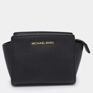 Pre Owned Michael Kors Black Leather Mini Selma Crossbody Bag