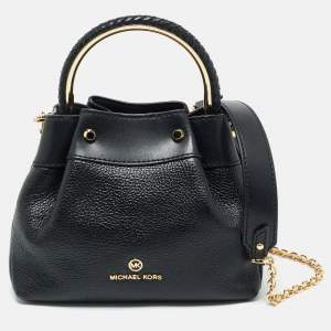 Michael Kors Black Leather Small Rosie Ring Bucket Bag  