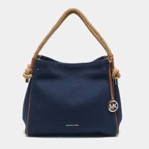 Michael Kors Navy Blue/Beige Canvas Isla Shoulder Bag