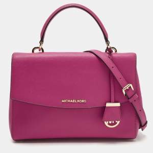Pre Owned Michael Kors Pink Leather Medium Ava Top Handle Bag