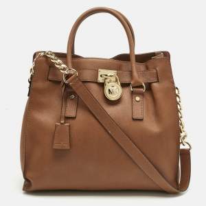 Pre Owned Michael Kors Brown Leather Large Hamilton North South Tote