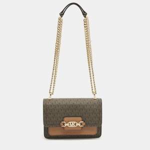 Pre Owned Michael Kors Brown Signature Coated Canvas Extra Small Heather Shoulder Bag