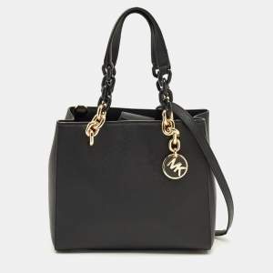 Pre Owned Michael Kors Black Saffiano Leather Mini Cynthia Tote