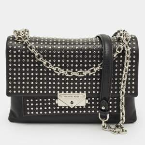 Pre Owned Michael Kors Black Leather Studded Cece Top Handle Bag