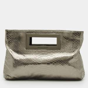 Pre Owned Michael Kors Metallic Python Embossed Leather Berkley Clutch