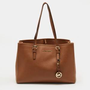 Pre Owned Michael Kors Brown Leather Large Jet Set Travel Tote