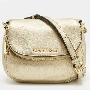 Pre Owned Michael Kors Gold Leather Bedford Flap Crossbody Bag