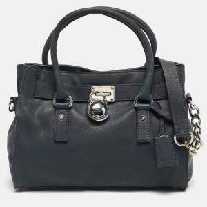 Pre Owned Michael Kors Dark Blue Leather Hamilton North South Tote