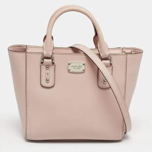 Pre Owned Michael Kors Light Pink Leather Top Zip Tote