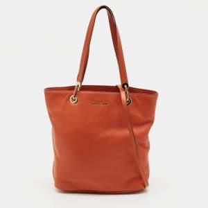 Pre Owned Michael Kors Orange Leather Zip Shopper Tote