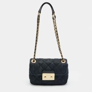 مملوكة مسبقًا Michael Kors Sloan Small Navy Blue Quilted Denim Shoulder Bag