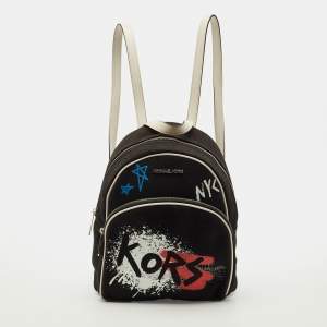 Pre Owned Michael Kors Abbey Small Black/White Canvas Graffiti Backpack