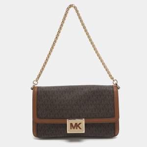 مملوكة مسبقًا Michael Kors Sonia Medium Brown Signature Coated Canvas Shoulder Bag