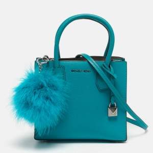 Pre Owned Michael Kors Mercer Small Turquoise Leather Tote