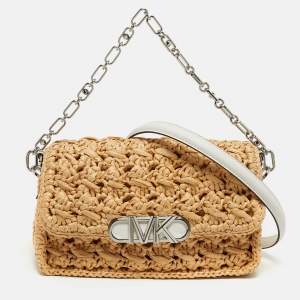 مملوكة مسبقًا Michael Kors Parker Medium Beige/White Raffia and Leather Shoulder Bag