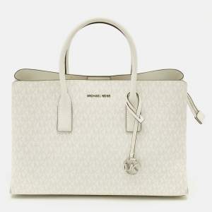 Pre Owned Michael kors Ruthie White Signature Coated Canvas Satchel
