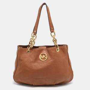 Pre Owned Michael Kors Fulton Chain Brown Leather Shoulder Bag