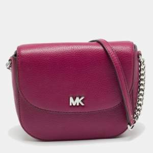 Pre Owned Michael Kors Mott Magenta Leather Crossbody Bag