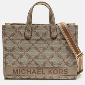 Pre Owned Michael Kors GIgi Large Beige/Brown Logo Jacquard Canvas Tote