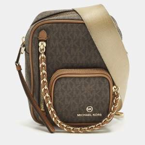 Pre Owned حقيبة كروس مايكل كورس إليوت بنية صغيرة مغطاة بالقماش المميز