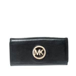 Pre Owned Michael Kors Black Leather Fulton Wallet