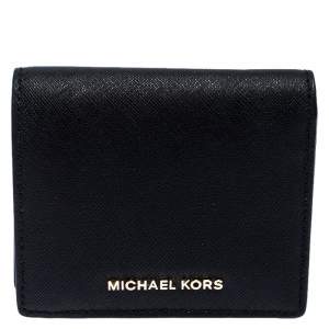 Pre Owned Michael Kors Black Leather Carryall Card Case Wallet