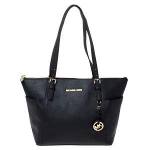 مملوكة مسبقًا Michael Michael Kors Black Leather Medium Jet Set Top Zip Tote