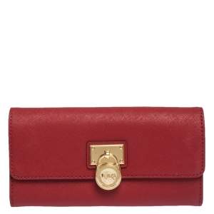 Pre Owned Michael Kors Red Leather Hamilton Wallet