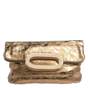 Pre Owned Michael Kors Metallic Gold Leather Fold Over Clutch