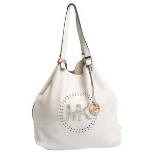 Pre Owned Michael Kors Grey Perforated Leather Logo Grab Hobo