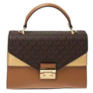 Pre Owned Michael Kors Tri Color Monogram Coated Canvas and Leather Kinsley Top Handle Bag