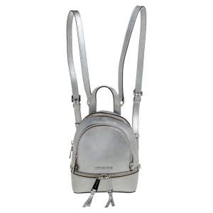 Pre Owned Michael Kors Silver Leather Mini Rhea Backpack