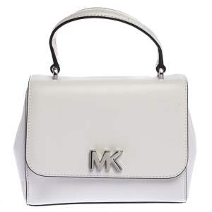Pre Owned Michael Kors White Leather Mott Top Handle Bag