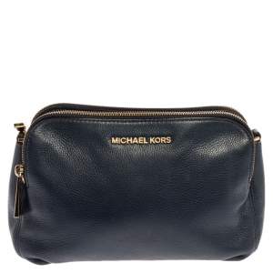 Pre Owned Michael Kors Navy Blue Leather Bedford Zip Crossbody Bag