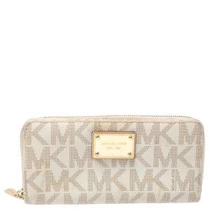 Michael Kors White Monogram Coated Canvas Zip Around Wallet