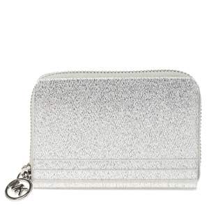 Pre Owned Michael Kors Silver Glitter Acrylic Za Barbara Zip Around Coin Purse