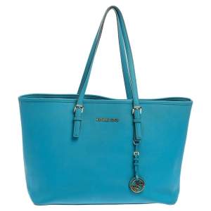 Pre Owned MICHAEL Michael Kors Blue Leather Medium Jet Set Tote